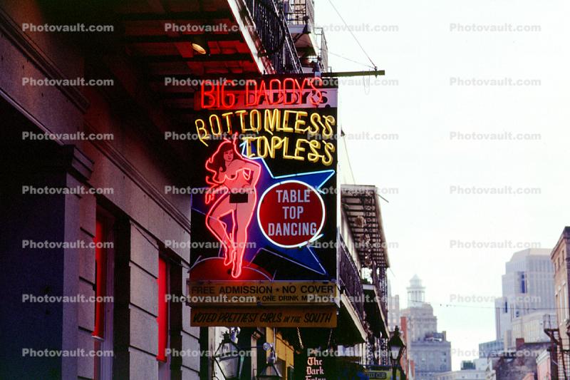 Bottomless Topless Strip Joint, neon signage, French Quarter