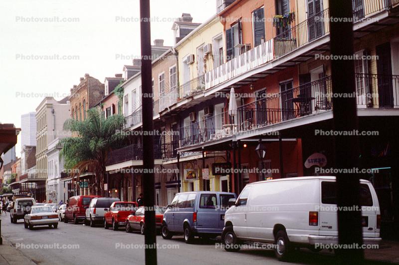 Vans, Street, Cars, Balcony, Guardrail, Building, French Quarter