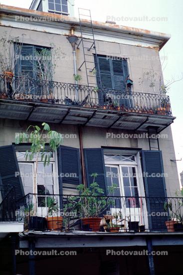 Door, Balcony, Guardrail, Building, Plants, French Quarter