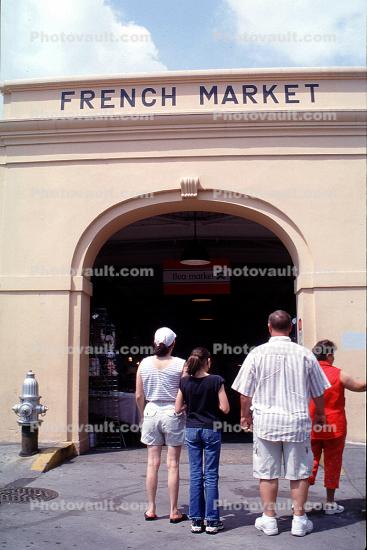 French Market, building, people, back, fire hydrant, the French Quarter