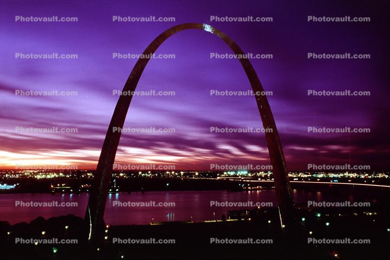 The Gateway Arch, Twilight, Dusk, Dawn, Night, Nighttime, Exterior, Outdoors, Outside