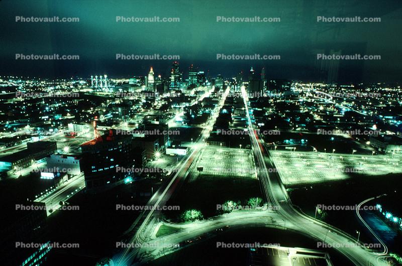 Cityscape, Skyline, Buildings, Skyscraper, Downtown, Streets, Roads, Night, Nighttime,  Outdoors, Outside, Exterior