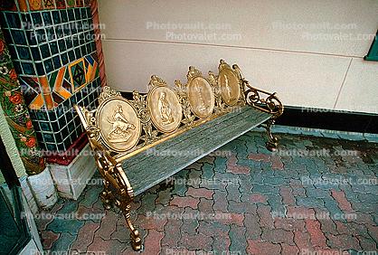 Bench, Medallions, Seat, Tile Floor