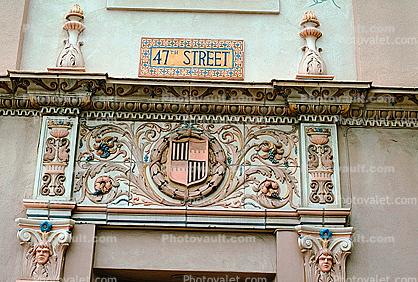 47th Street, Tilework, Tile, bar-relief, crest, shield, ornate, faces, opulant