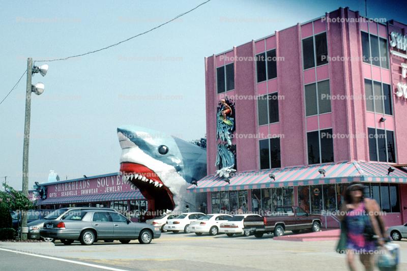 Parked Cars, Sharkheads Souvenir Store, landmark