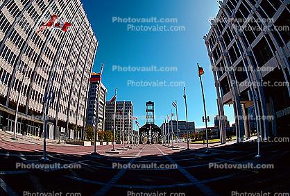 Memphis City Hall Main St, Civic Center Plaza, Trolley Stop, tower, building, Main Street Line (MATA Trolley)
