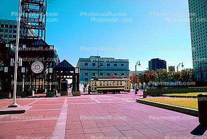 Trolley Stop, Main Street Line (MATA Trolley), Civic Center Plaza, tower, building