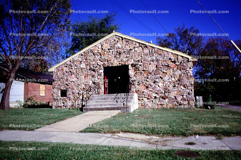 unique building, stairs, sidewalk, stone, rock, lawn, 22 October 1993