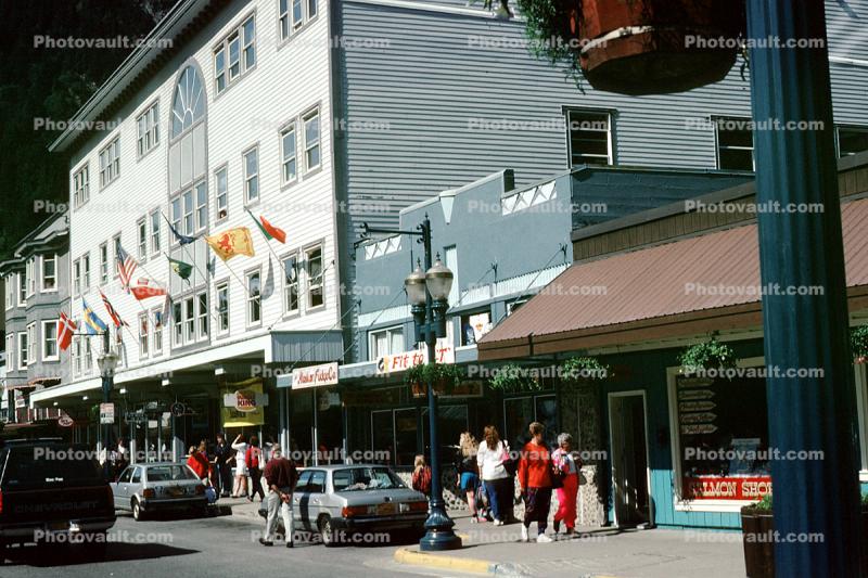 South Franklin Street, Cars, vehicles, automobiles, shops, stores, buildings, June 1991