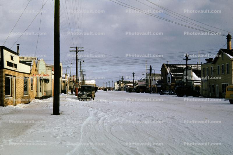Ice, Snow, Cold, buildings, street, Nome, 1952, 1950s