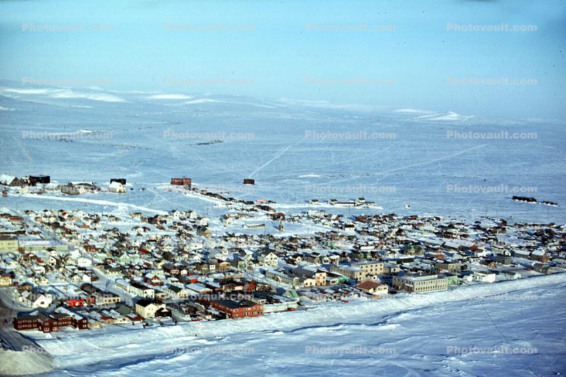 Nome Alaska in the Winter, skyline, buildings, homes, houses, snow