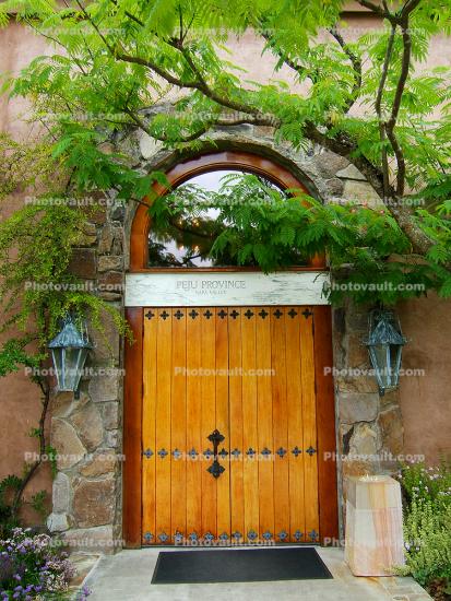 Door, Doorway, entrance, arch, tree, Peju, Napa Valley