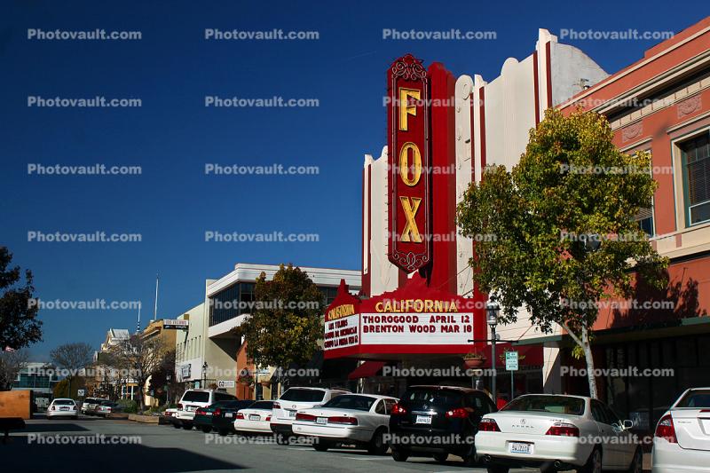 Fox Theatre, Salinas, Downtown, art deco, marquee, cars