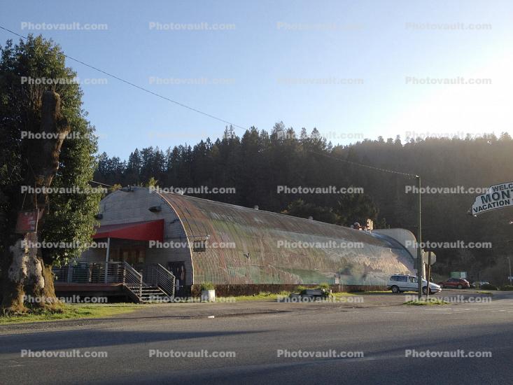Highway 116, River Road, Quonset Hut, building, theater, Monte Rio, Sonoma County