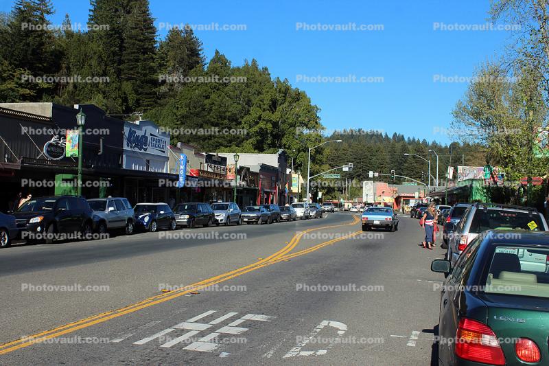 River Road, Highway 116, shops, stores, buildings, cars, automobile, vehicles