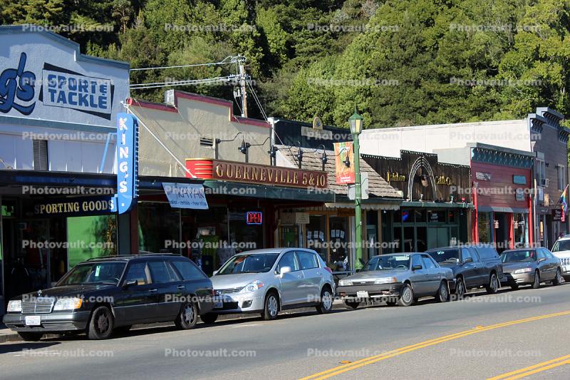 River Road, Highway 116, shops, stores, buildings, cars