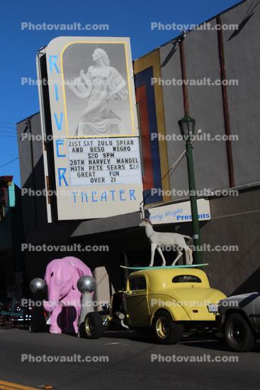 Pink Elephant, Theater Marquee, roadster, motorcycle, car