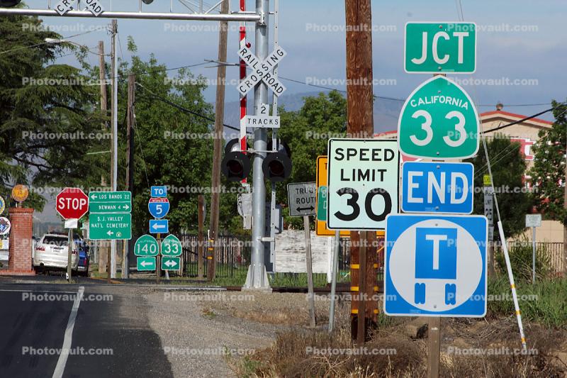 Many Road Signs, Highway-33, Gustine, Merced County