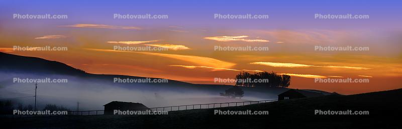 Early Morning Sunrise, sunsight, clouds, fog, Hills