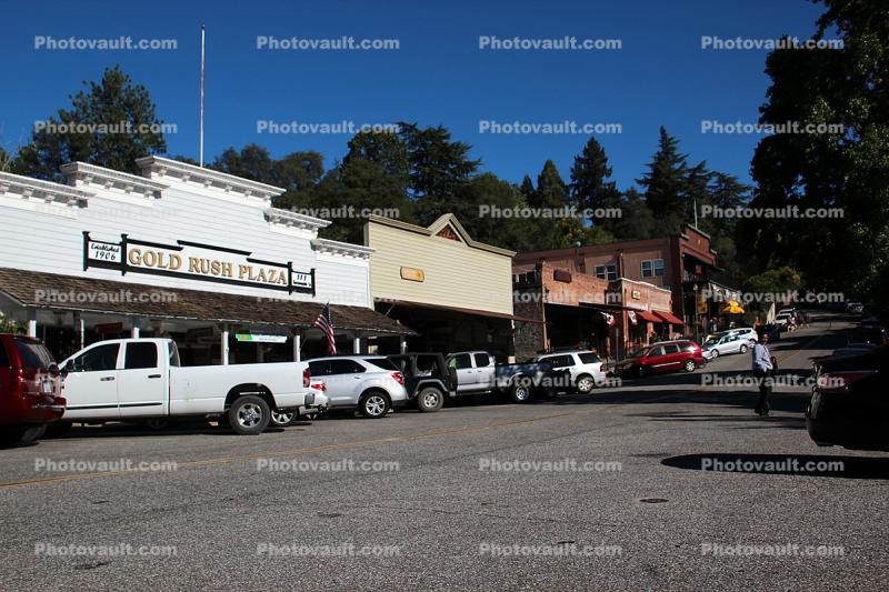 Gold Rush Plaza, Old Town Auburn, shops, stores, buildings, cars, street