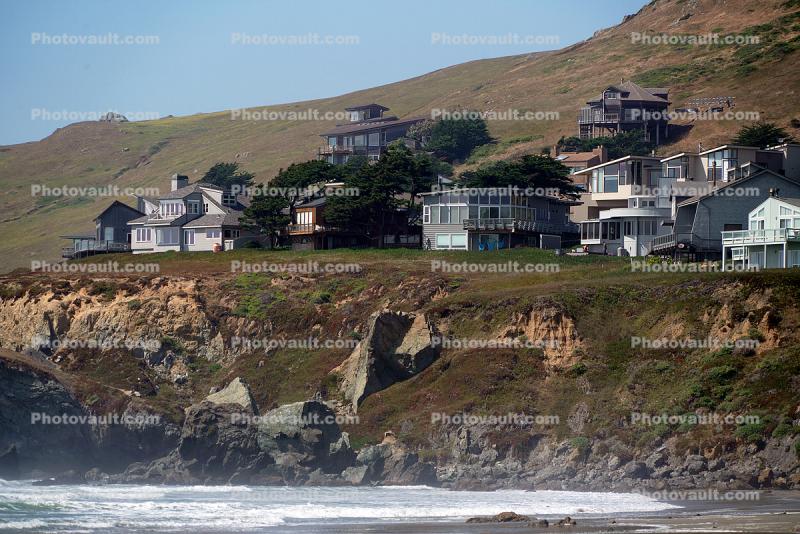 Houses, Homes, buildings, Cliff, Ocean, Dillon Beach