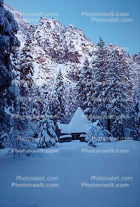 Yosemite Chapel, snow, tree, Ice, Icy, Winter, Historic Building, Landmark