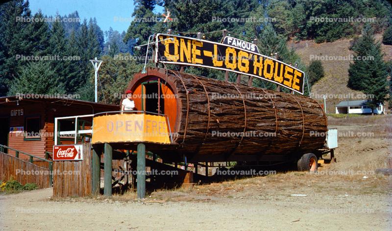One-Log House, Tourist Trap, Roadside America, 1950s