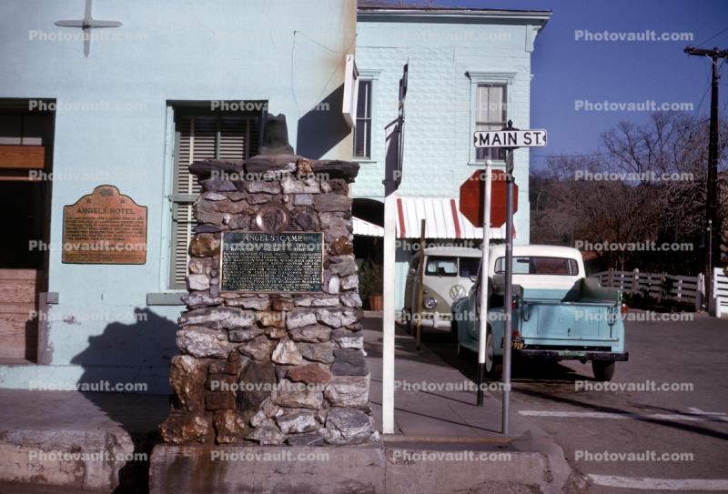 Angels Camp Hotel, Town, Main Street, Pickup Truck, Calaveras County, December 1962
