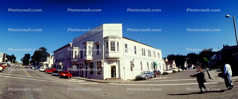 Shops, Stores, Cars, Town of Mendocino, Panorama