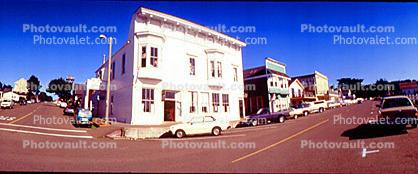 Shops, Stores, Cars, Town of Mendocino, Panorama