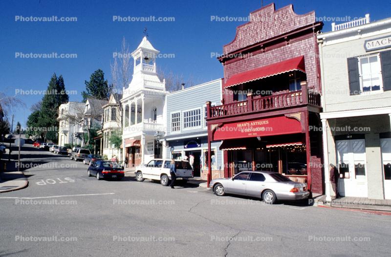 downtown buildings, Cars, automobile, vehicles, shops, stores, Nevada-City