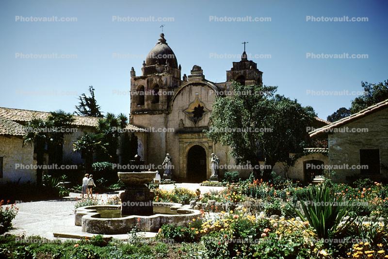 Mission Carmel, Water Fountain, aquatics, garden, building, trees