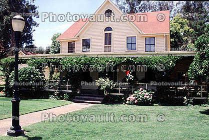 Chiles House, Ingelnook Winery, Home, porch, lamp standard, lawn, building, Rutherford, Napa Valley