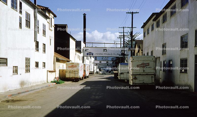 Cannery Row, Delivery Trucks, Buildings, Sardine Packers, 1950s