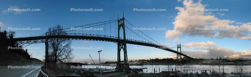 Saint Johns Bridge, Suspension bridge, Willamette River, US Highway-30 Bypass, Panorama
