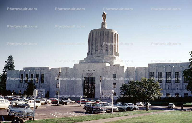 Oregon State Capitol, parked cars, automobiles, vehicles, 1950s