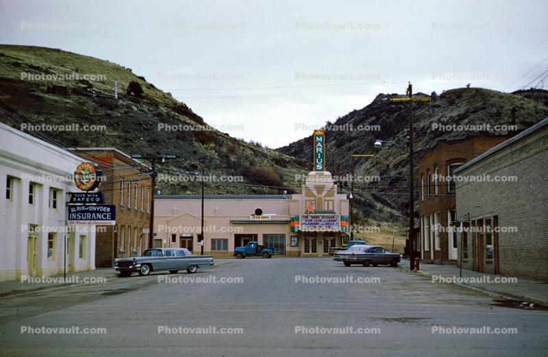 Marius Movie Theater, Blair and Snyder, Jess Faha, Cars, Lakeview Oregon, March 1961, 1960s