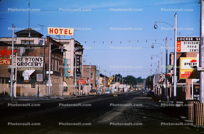 Main Street, shops, buildings, Downtown Vale, June 1964, 1960s