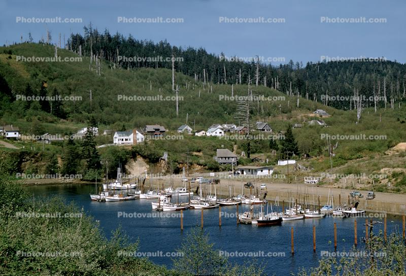 Beach, sand, secluded harbor, Depoe Bay, 1950s