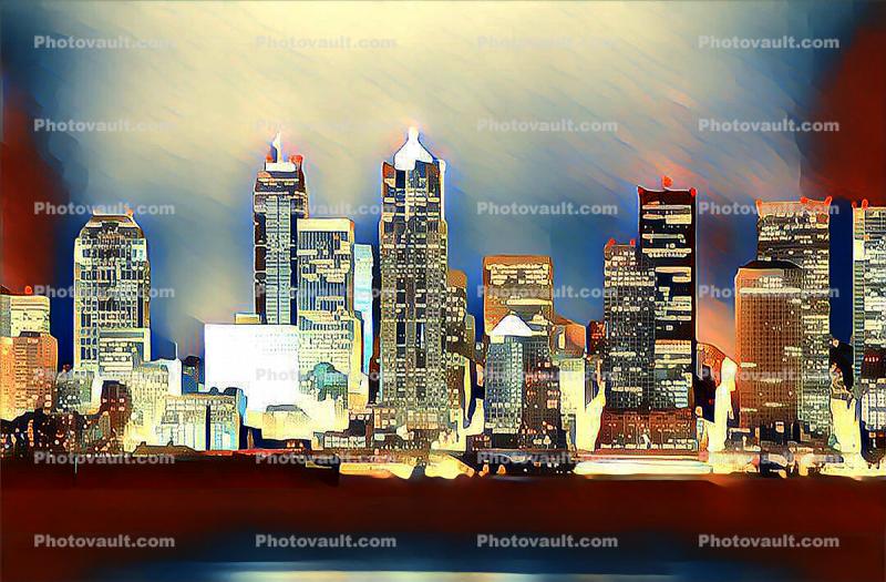Seattle Skyline, buildings, highrise, skyscrapers, paintography