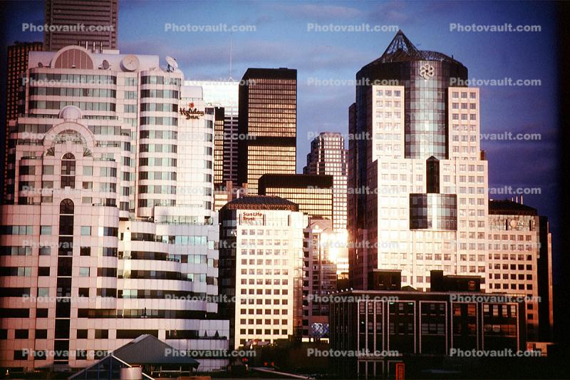 Highrise, buildings, golden light, Seattle