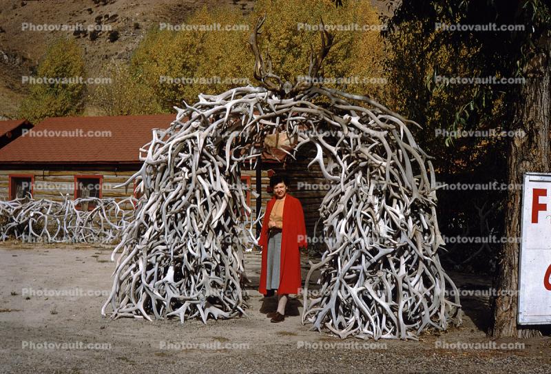 Elk Antlers Arch, Woman, 1940s