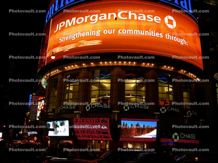 JP Morgan Chase, Times Square, Neon Lights, Street, midtown Manhattan