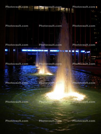 Water Fountain, aquatics, Night, Nighttime, Exterior, Manhattan