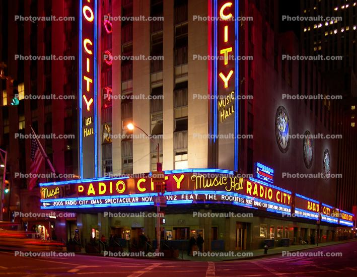 Radio City Music Hall, neon signage, Manhattan