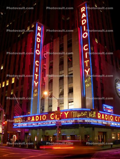 Radio City Music Hall, neon signage, Manhattan