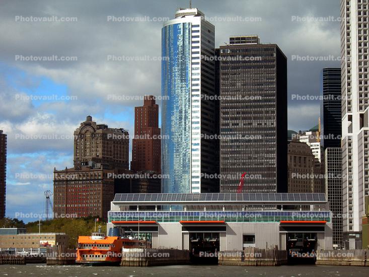 Downtown Manhattan, skyline, Staten Island Ferry, buildings