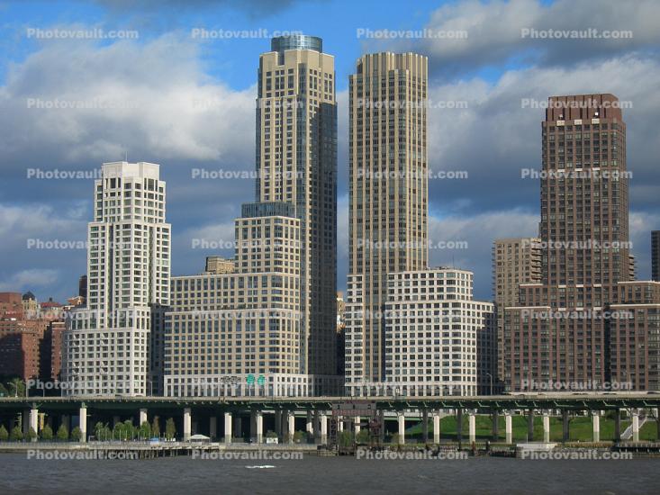 Manhattan Elevated Highway, Skyline, Buildings, Skyscrapers, Hudson River