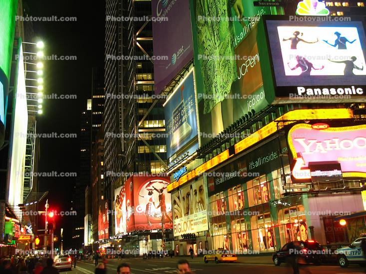 Panasonic, night, buildings, Yahoo. neon