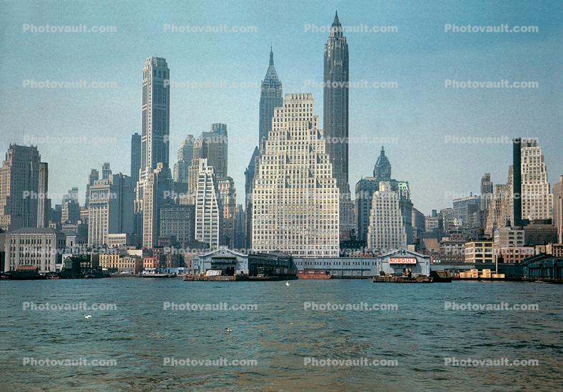 Downtown, docks, piers, waterfront, Manhattan, 1954, 1950s